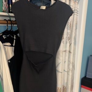 Wilfred Black Sheath Dress with Cap Sleeves and Backless Design